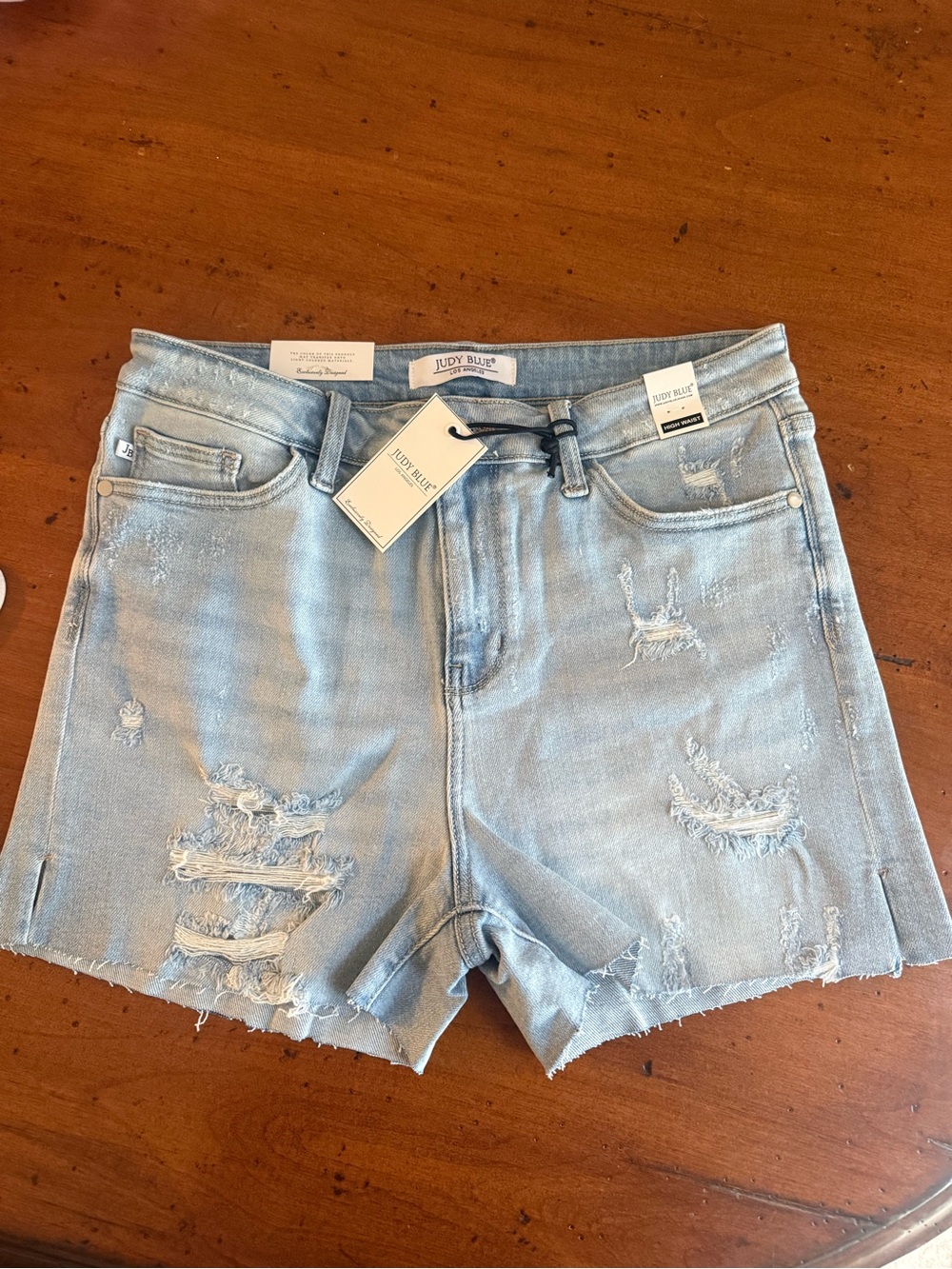 NWT Judy Blue High Waist Distressed Denim Shorts Light Wash XL